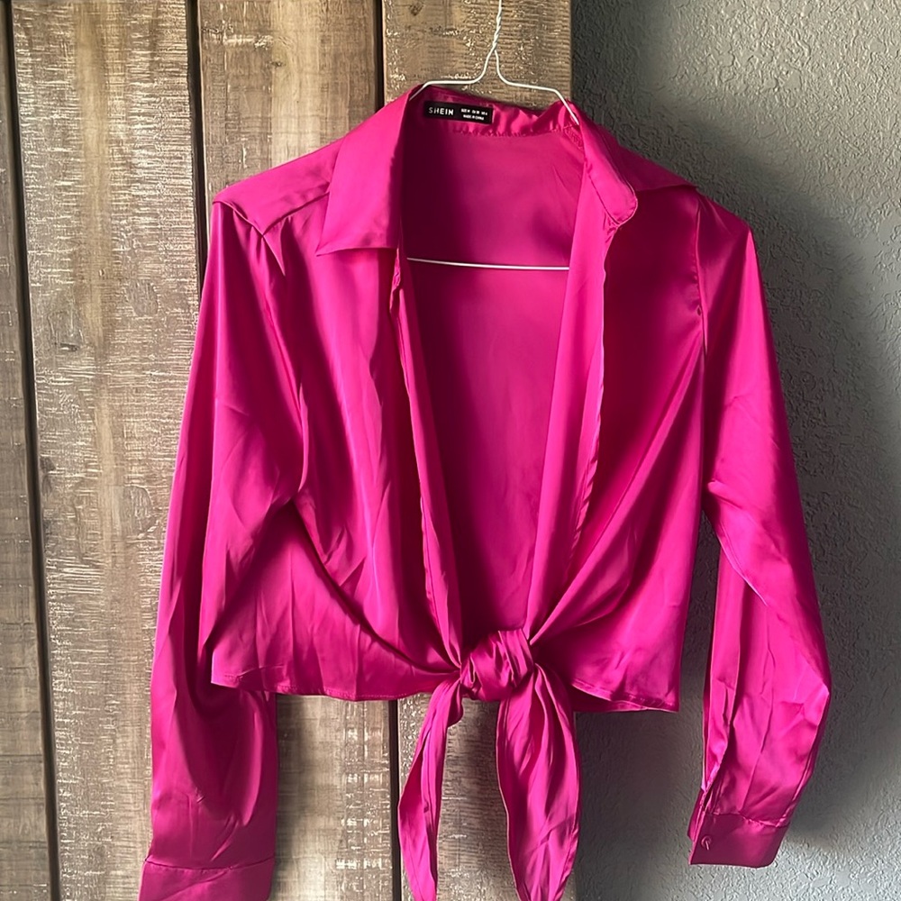 Satin crop tie top